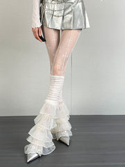 White Cross Pattern Punk Tights