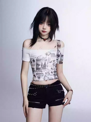 White Off-the-shoulder Neckline Mesh Glamorous Cropped Top