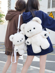 White 35cm/50cm Plush Teddy Backpack Detachable Shoulder Straps