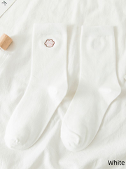 White/Black/Beige Sweet Kitten Paw Embroidered Cotton Socks