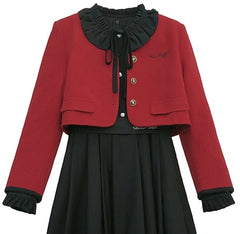 Floral Embroidery Red Tweed Jacket