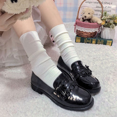Sweetheart Spy Bowknot Detail PU Polished Black JK Slipons
