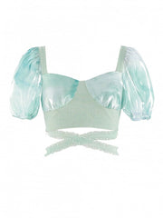 Self-tie Sash Waist Puff Sleeves Fairy Goth Cropped Top