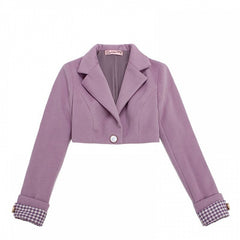 Notched Collar Purple Jacket Houndstooth Cuffs