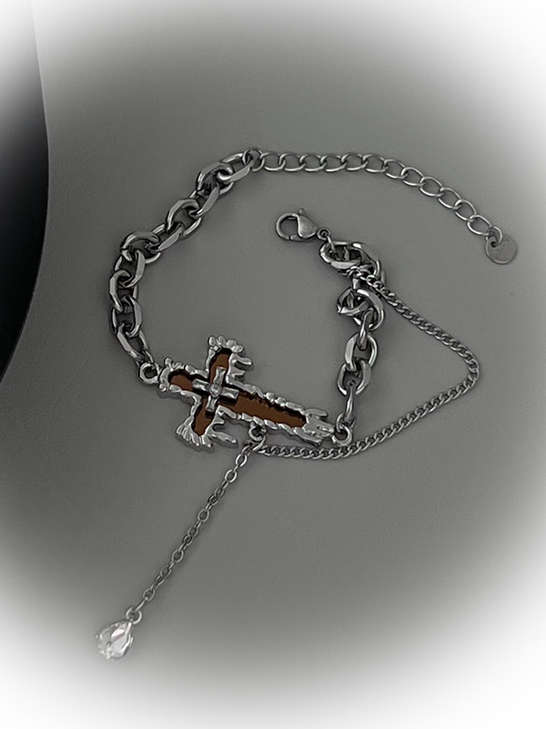 White/Reddish Brown Cross Bracelet