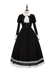 Long Version Black and White Elegant Juliette Sleeves Maid Lolita Dress