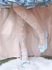 Sweetheart Pattern Solid Color Bowknot Details Over Knee Stockings