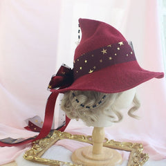 Halloween Rose Bowknot Stars Print Magic Witch Hat