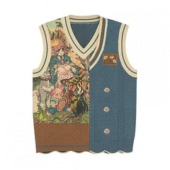 Animal Paradise Crown Embroidery Asymmetric Design Colorblock Design Vest
