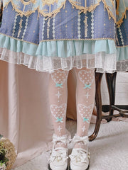 Sweetheart Pattern Solid Color Bowknot Details Over Knee Stockings