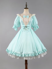 The Midsummer Milky Way Bowknot Details Ruffle Design Short Puff Sleeves One Piece