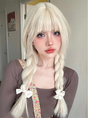 Straight Waist Length Light Gold Synthetic Wig