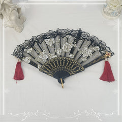 White / Wine Red / Pink Qi Lolita Rose Pattern Folding Fan