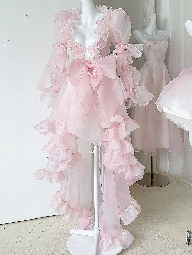 Pink Ruffles Long Version Train Top