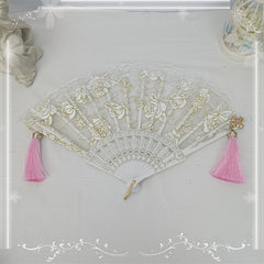 White / Wine Red / Pink Qi Lolita Rose Pattern Folding Fan