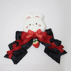 Strawberry Detail Bunny Bowknots Hairclip Red and White/Black and Red