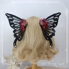 Floral Design Big Butterfly White / Black / Pink Hairclips