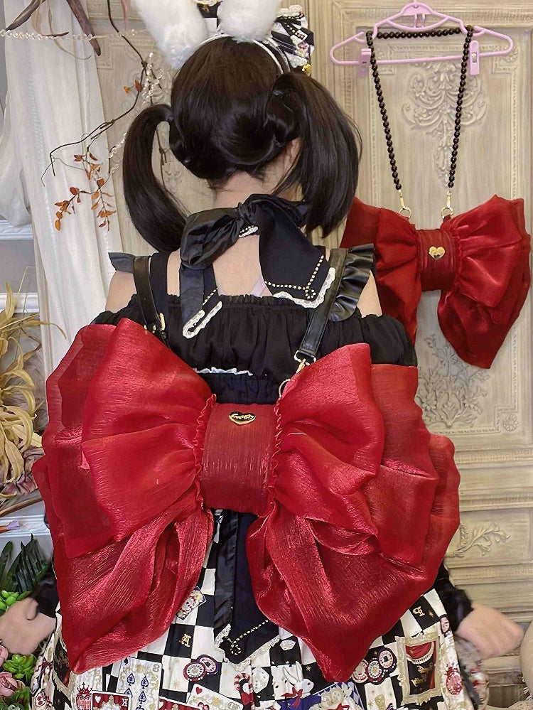 Wine Red Big Bow Backpack Solid Color