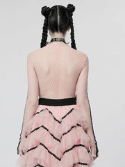 Punk Elastic Mesh T-shirt Pink