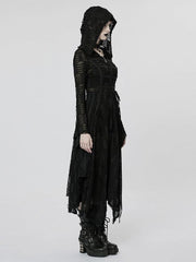Black Wizard Hooded Coat Lace-up Detail
