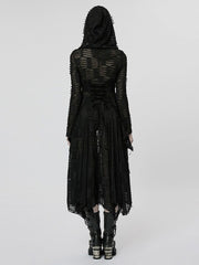 Black Wizard Hooded Coat Lace-up Detail