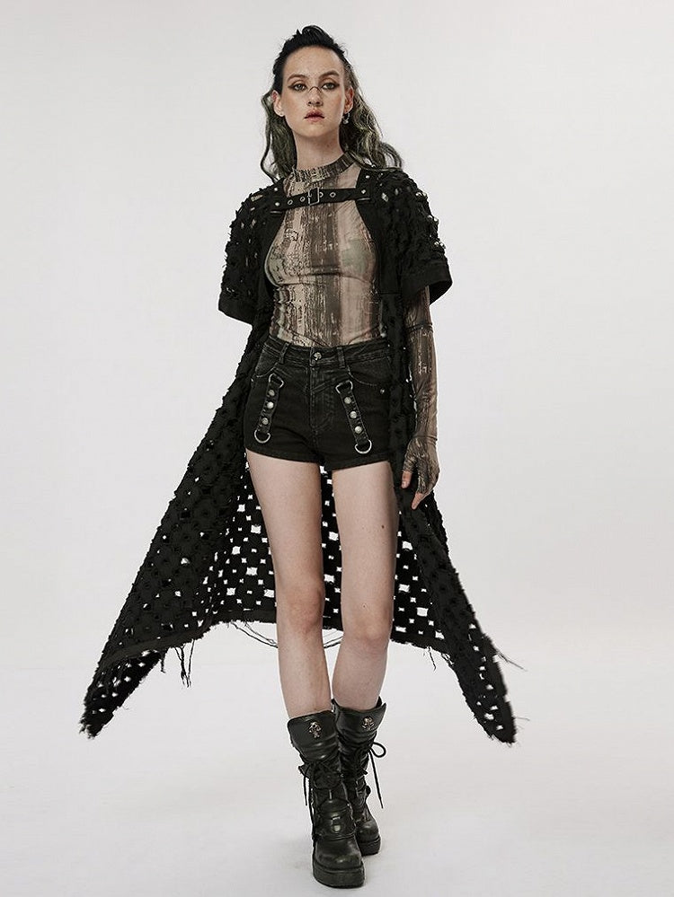 The Post-apocalyptic Style Hollow Out Black Cardigan