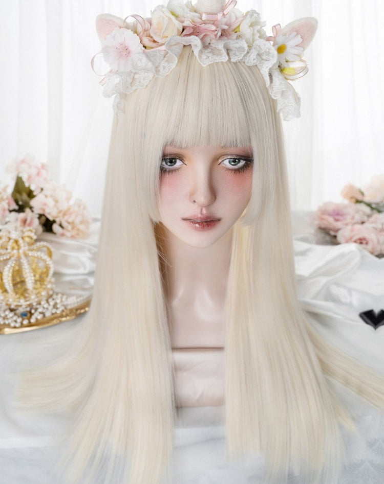 Straight Waist Length Light Gold Synthetic Wig