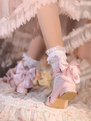 Bow Accents Light Pink Block Heel Ankle Strap