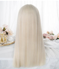 Straight Waist Length Light Gold Synthetic Wig