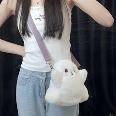 White Cute Ghost Shaped Plush Crossbody Bag Small Size