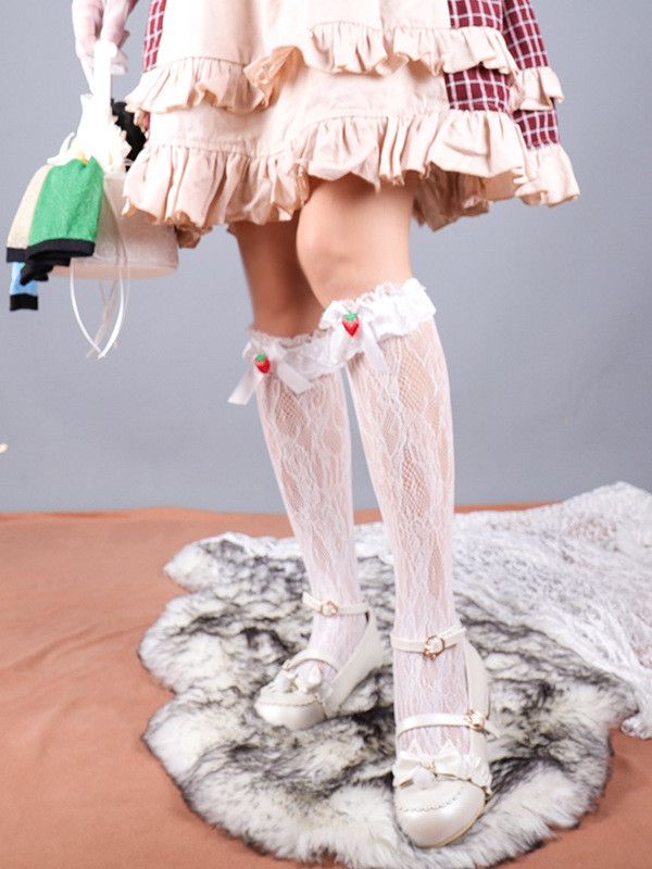 Ruffled Cuff 3 Color Options Strawberry Design Sweet Stockings