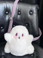 White Cute Ghost Shaped Plush Crossbody Bag Small Size