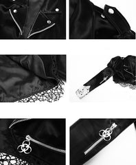 Metal Punk Puff Sleeves Black Gothic PU Moto Jacket