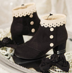 Rose Bow Clips Black Vintage Ankle Boots