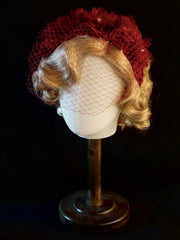 Handmade Veil Flower Decorated Wine Red KC