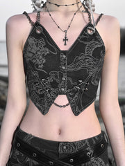 Studs Design Punk Chain Black Denim Cami Top Ashnikko Concert Outfits