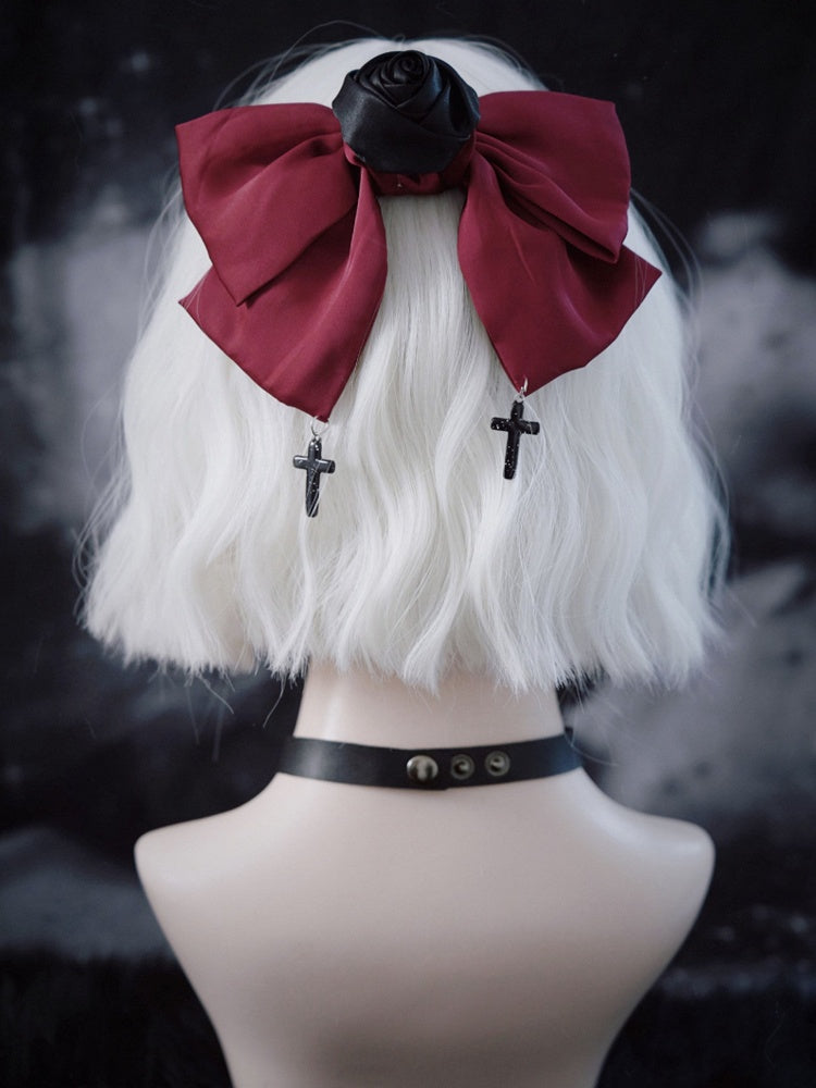 Wine Red Satin Rosette Bowknot Hairclip