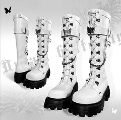 Dream Butterfly Metal Butterfly Pins Chain Decorated PU Matte White Martens