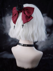 Wine Red Satin Rosette Bowknot Hairclip