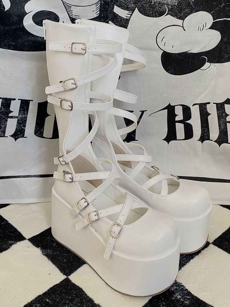White Platform Boots Gothic 10cm Flatforms