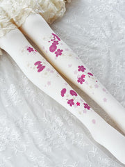 Sakura Print Tights Rose Red Cherry Blossom
