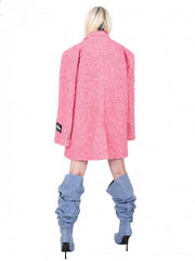 Clearance - Size M for Bust 146CM Pink Zip Design Padded Shoulders Oversized Blazer