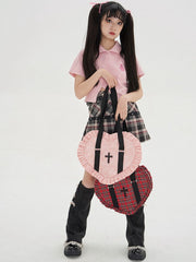 Pink/Red  Sweetheart-shaped Ruffle Trim Shoulder Bag