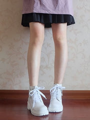 White/Black Zip Closure at Sides Design Round Toe Martens