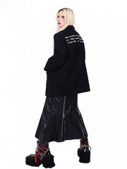 Thorns and Letters Print Padded Shoulders Black Blazer