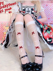 Sweetheart Pattern Solid Color Bowknot Details Under Knee Stockings