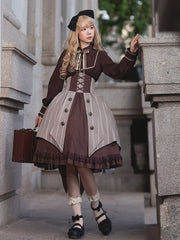 Witch's Note Brown and Gray Stiped Swallow-tailed Hem Skirt