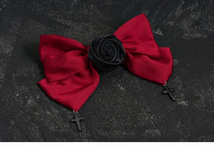 Wine Red Satin Rosette Bowknot Hairclip