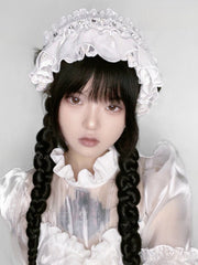 White Beads Decorated Ruffle Trim Hairband