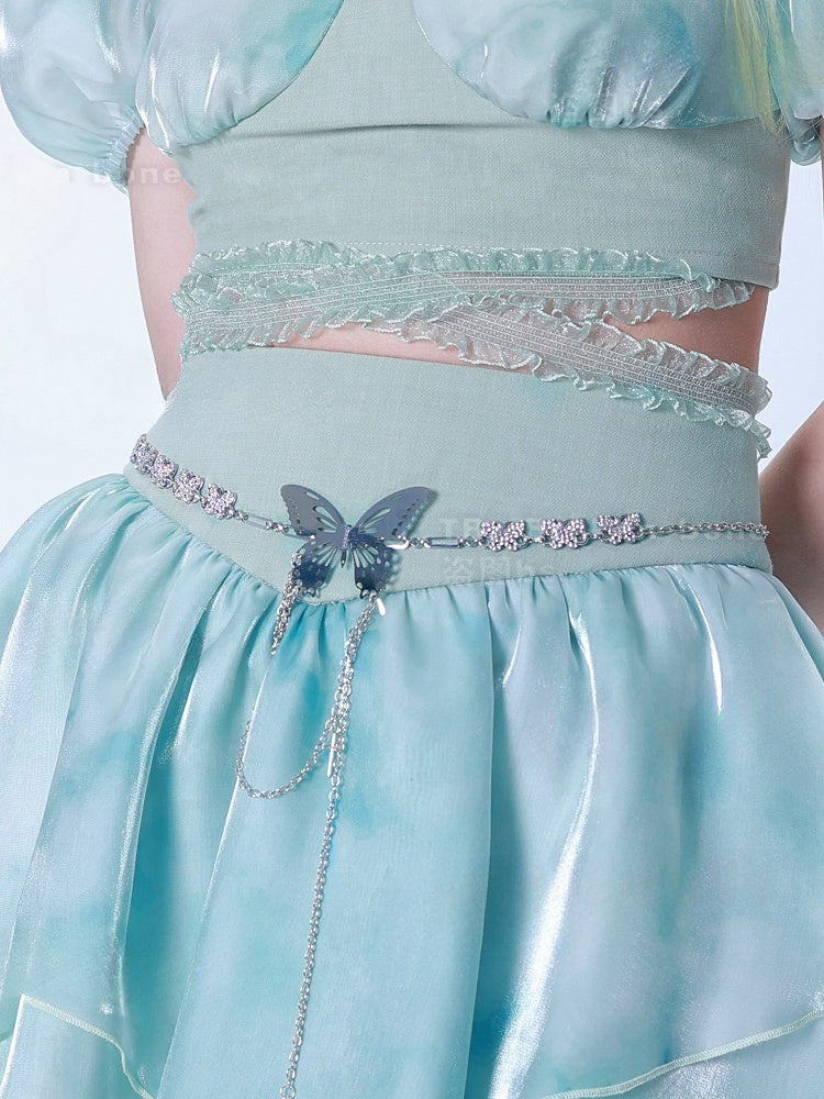 Metal Butterflies Waist Chain Four Small Cross Charms